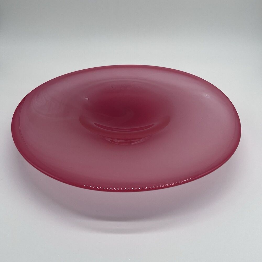Vintage Hand Blown Studio Glass Art, signed Jim Antonius Studio, Red Charger